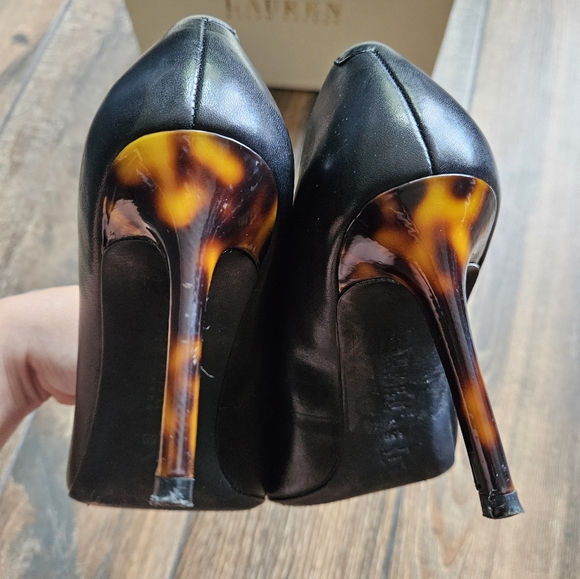 Ralph Lauren  Black Leather pumps stilleto heel vachetta 6.5B tortoise - Picture 9 of 14